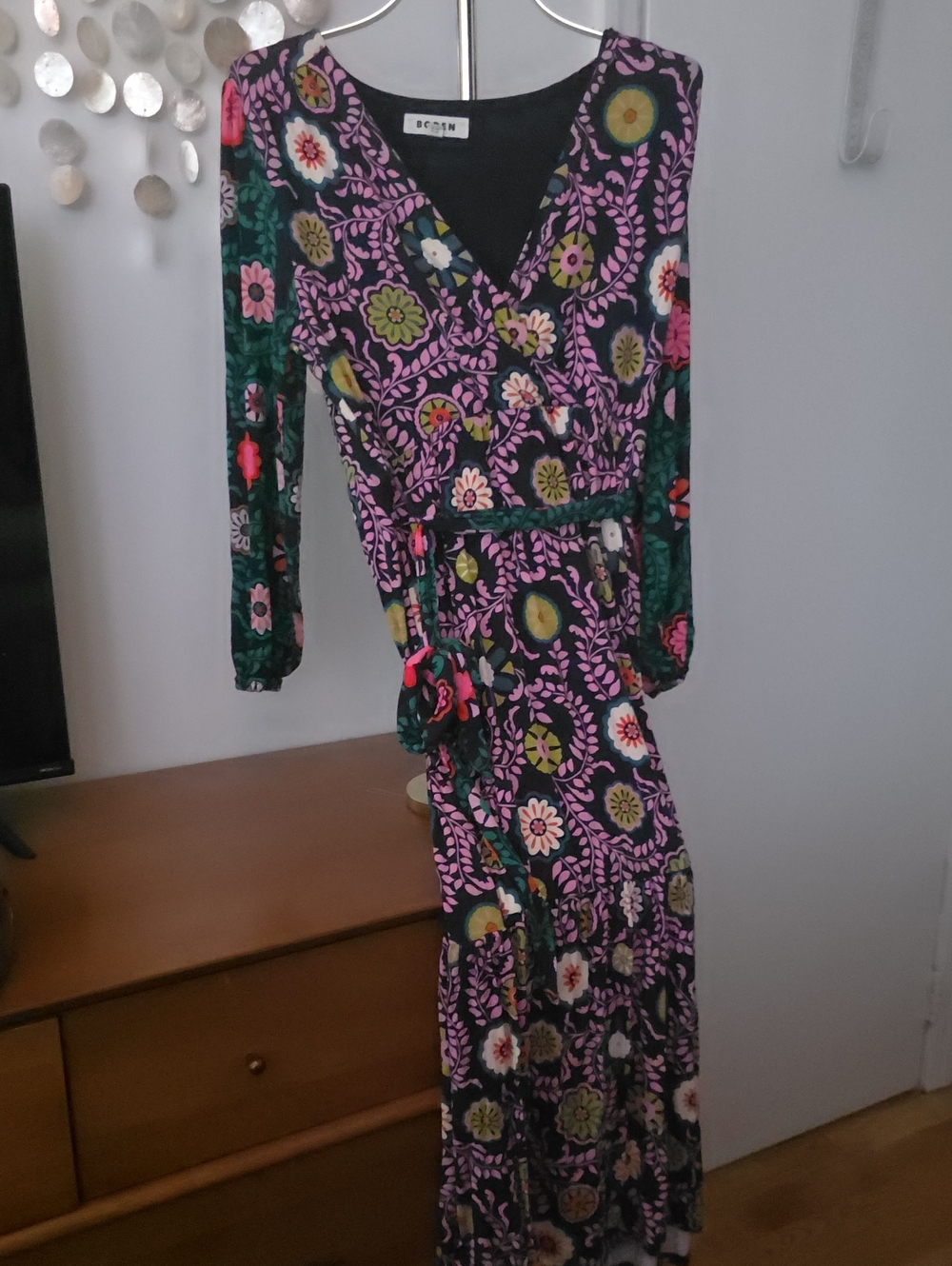 Boden Black Maxi Dress with Pink, Green & Yellow Floral Print